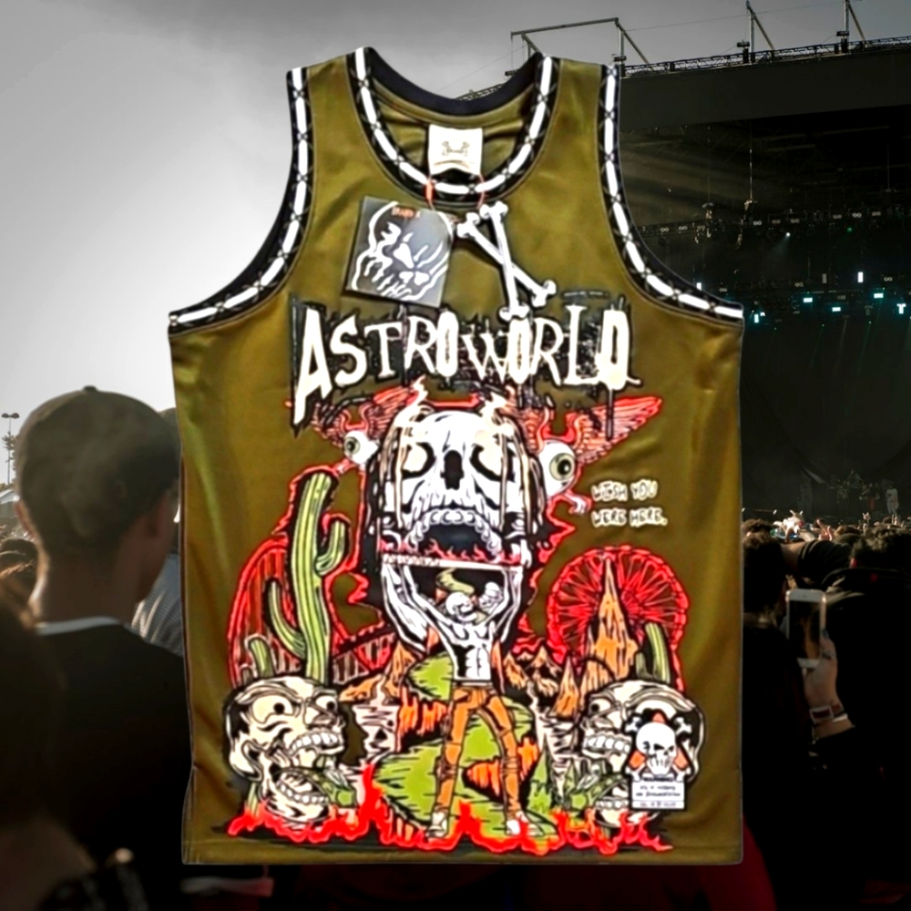 🆕️Travis Scott Astroworld Brand X Olive Basketball Jersey. Size: X-Large.